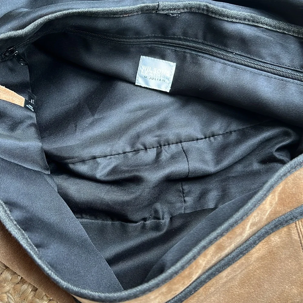 Wilson Leather M. JULIEN Laptop Bag Crossbody Messenger Black Denim trim/strap
